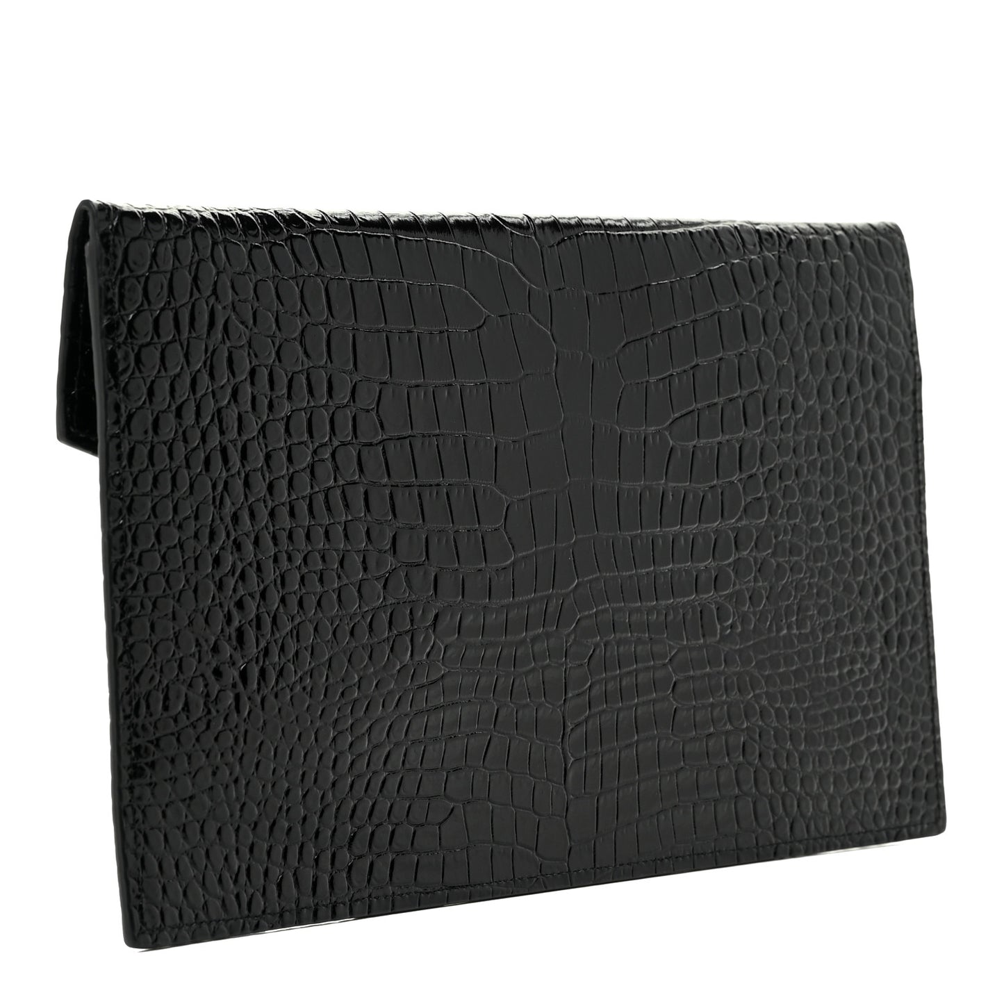 Calfskin Crocodile Embossed Uptown Monogram Pouch Black
