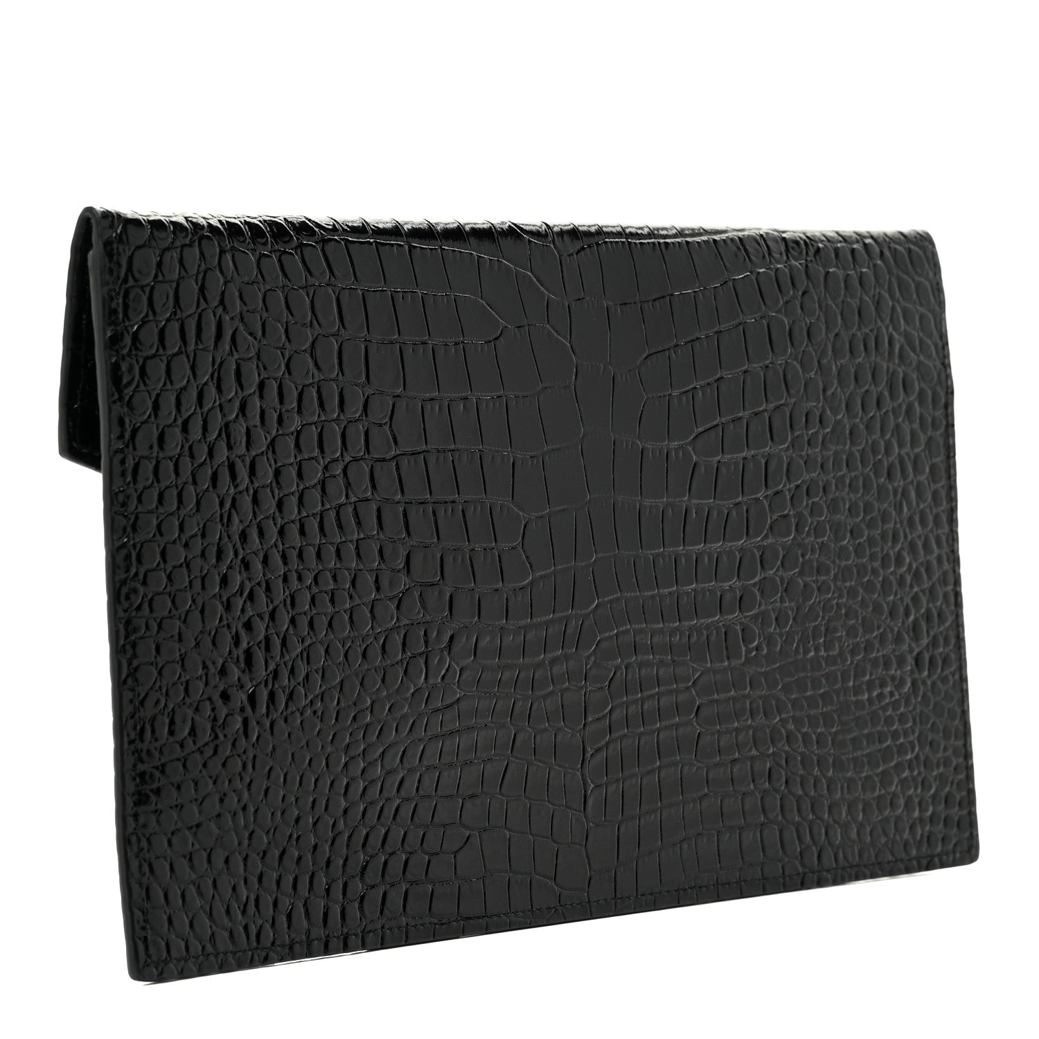 Saint Laurent Calfskin Crocodile Embossed Uptown Monogram Pouch Black 3 of 11