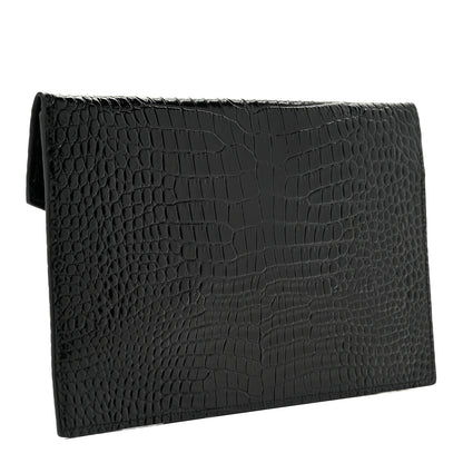 Saint Laurent Calfskin Crocodile Embossed Uptown Monogram Pouch Black 3 of 11