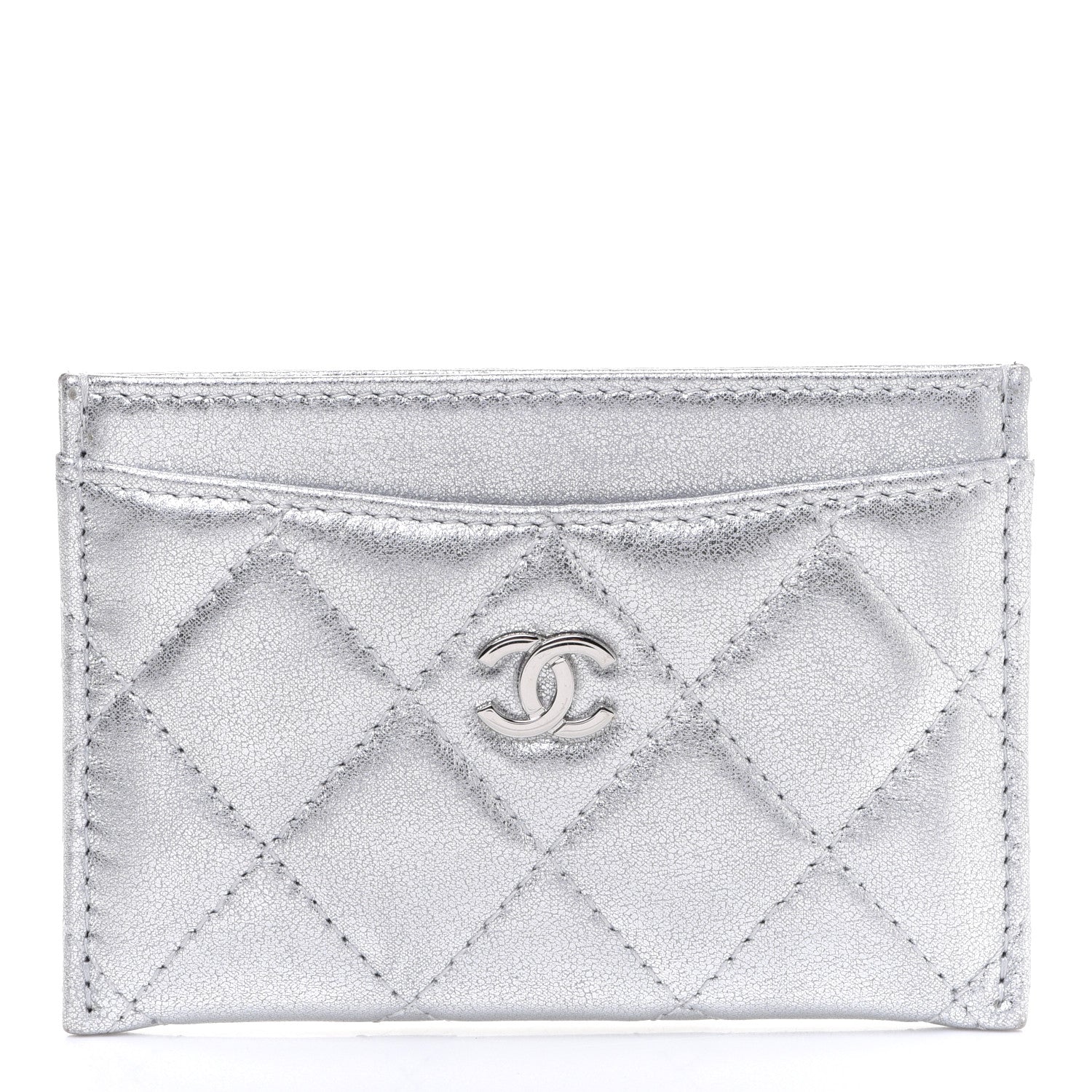 Chanel Metallic Lambskin Quilted Card Holder Silver 1 of 10
