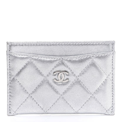 Chanel Metallic Lambskin Quilted Card Holder Silver 1 of 10