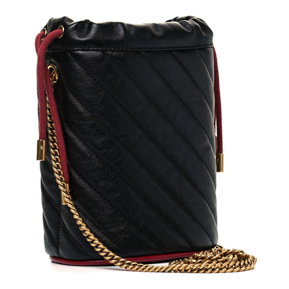 Gucci Vintage Effect Calfskin Matelasse Diagonal Mini Torchon GG Marmont 2.0 Bucket Bag Black Romantic Cherry 2 of 7