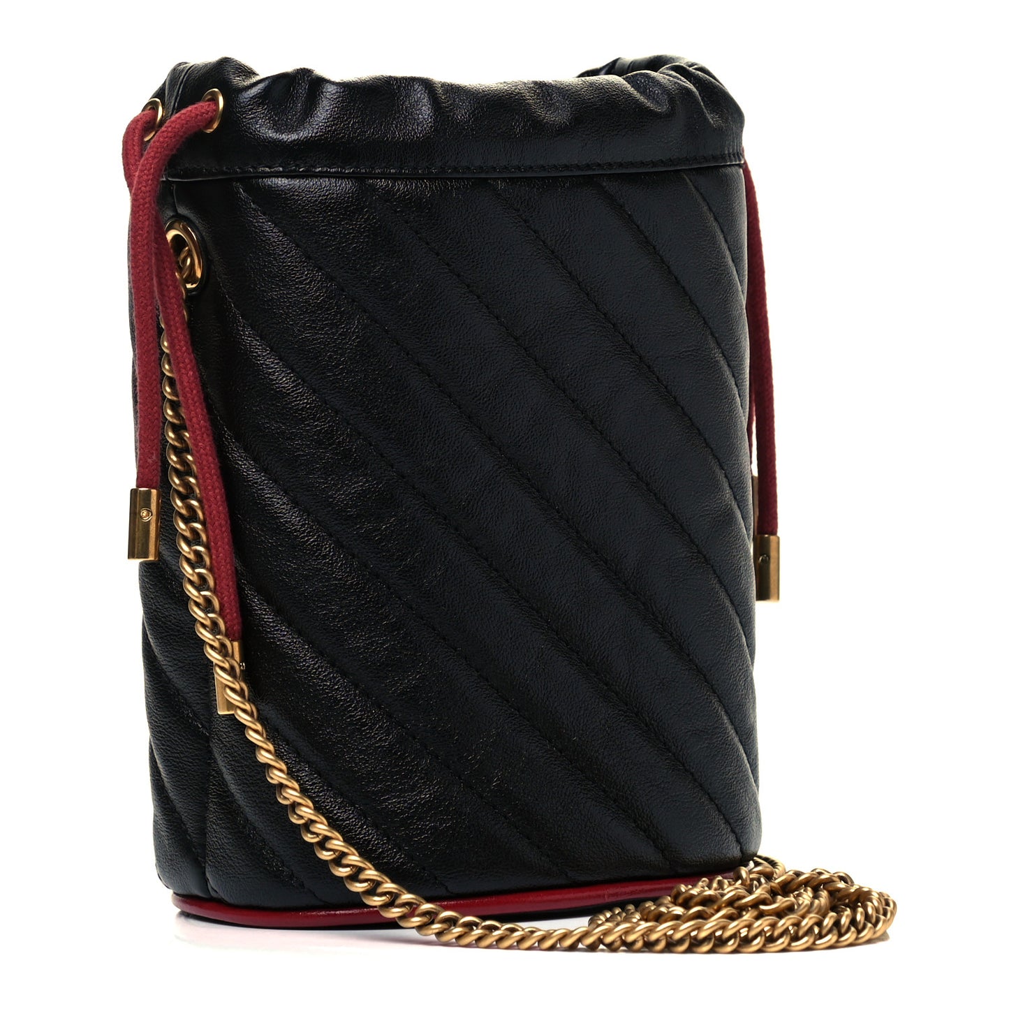 Vintage Effect Calfskin Matelasse Diagonal Mini Torchon GG Marmont 2.0 Bucket Bag Black Romantic Cherry