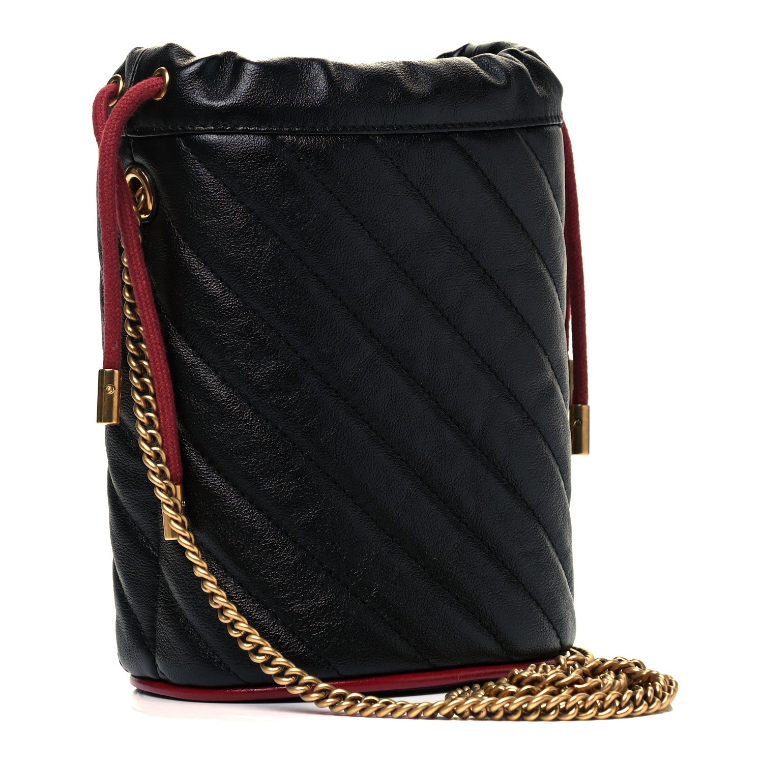 Gucci Vintage Effect Calfskin Matelasse Diagonal Mini Torchon GG Marmont 2.0 Bucket Bag Black Romantic Cherry 2 of 7
