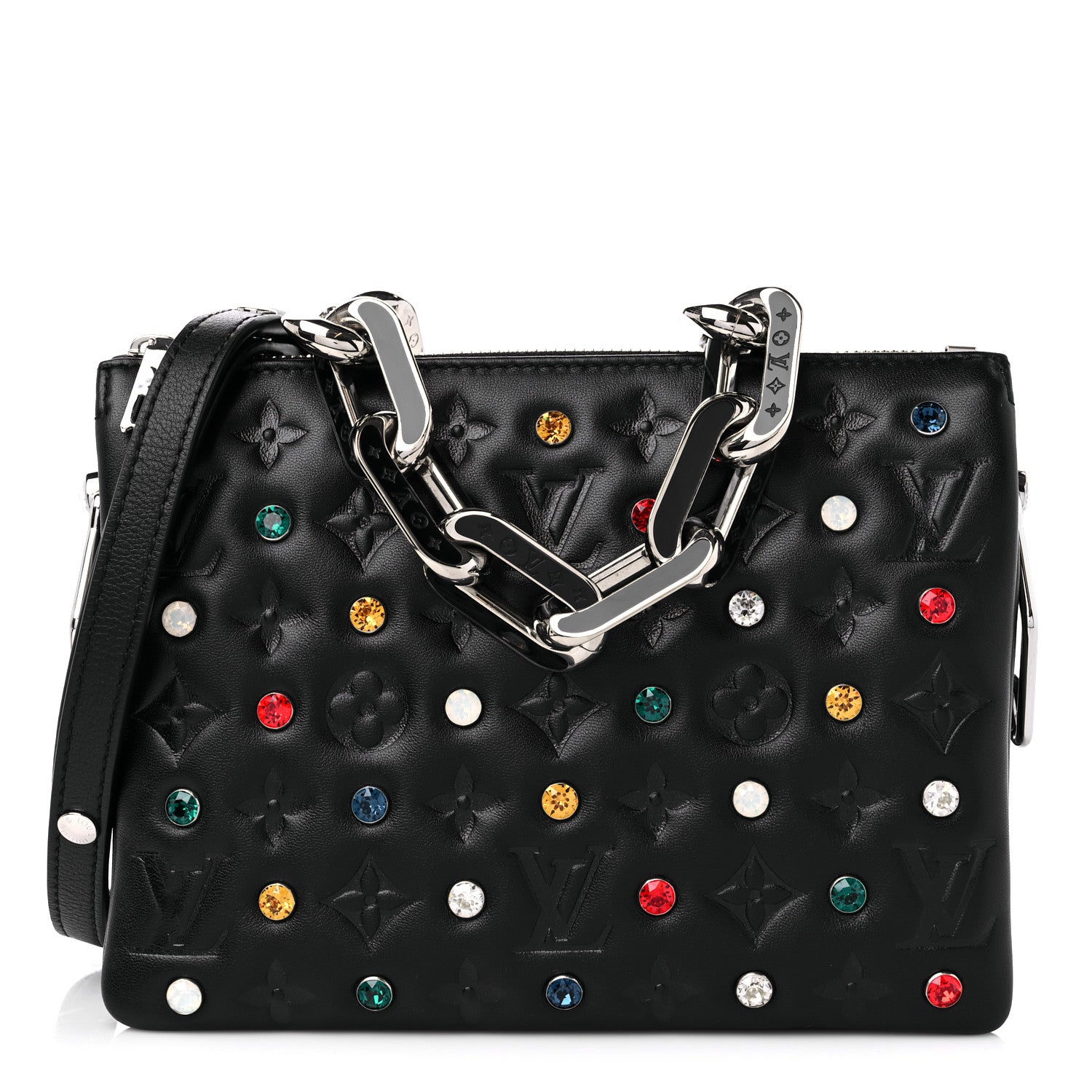 Louis Vuitton Lambskin Monogram Crystal Embossed Embellished Coussin BB Black 1 of 10