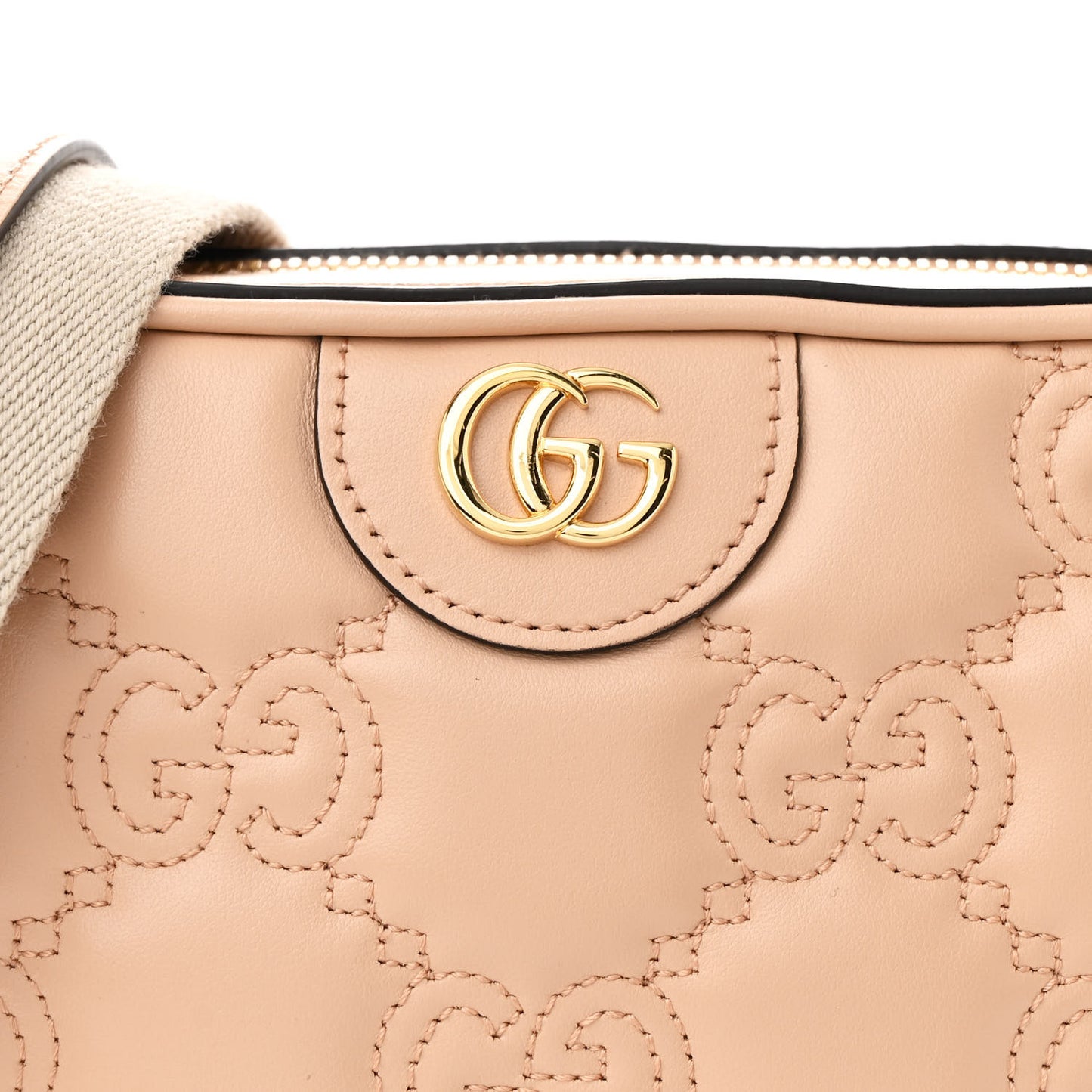 Calfskin GG Matelasse Small Shoulder Bag Pink Sand Natural