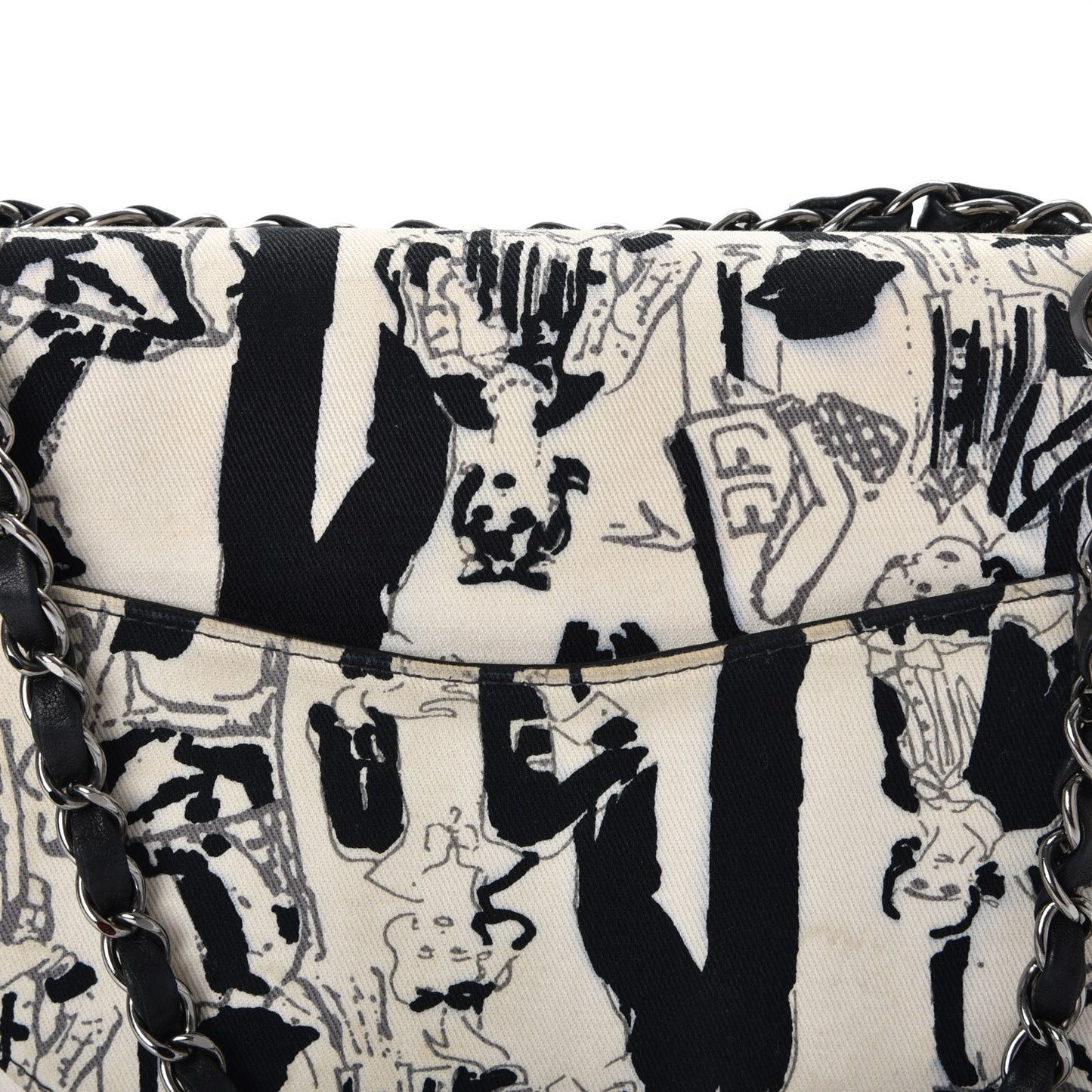 Canvas Printed Medium Double Flap Black White