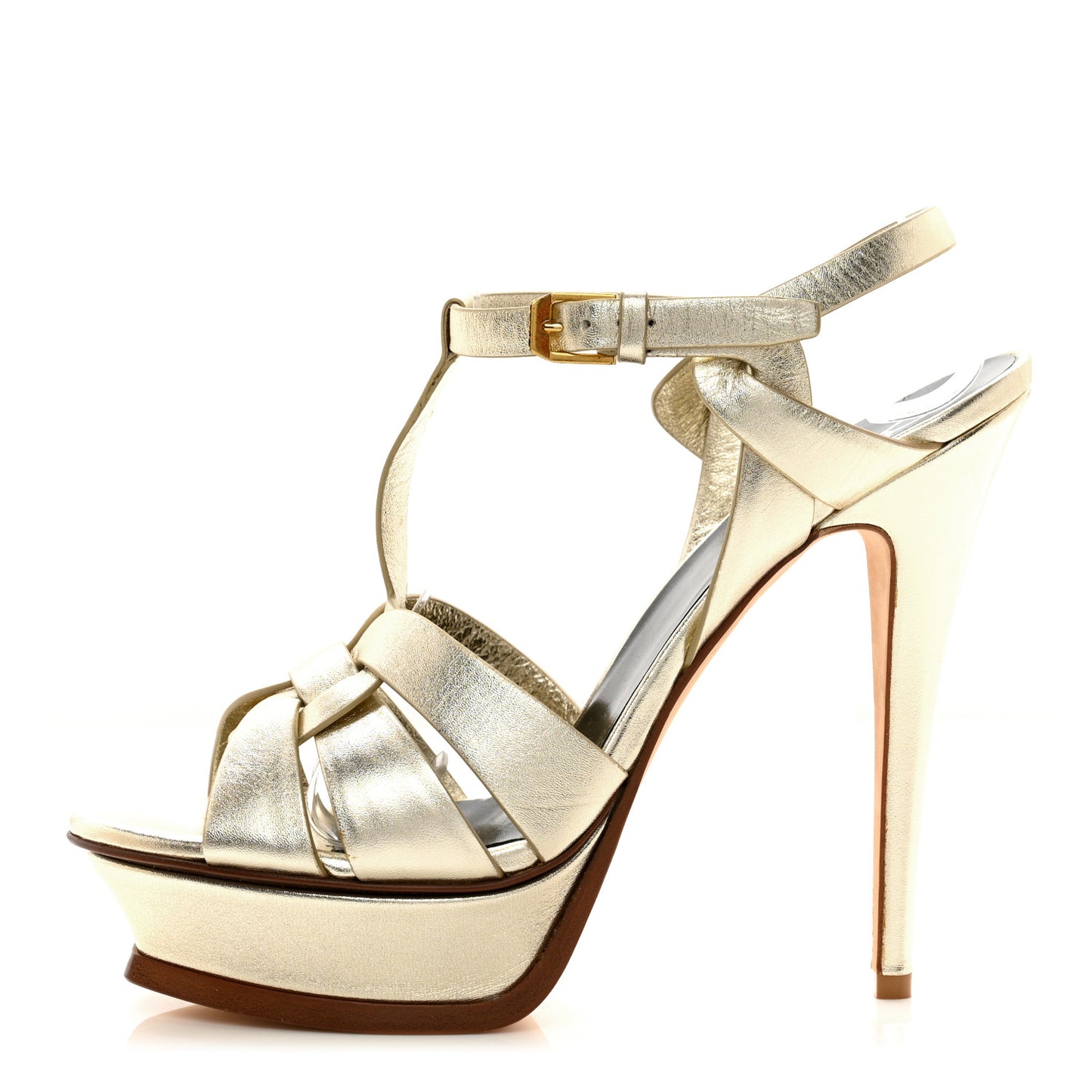 Metallic Calfskin Tribute 105 Platform Sandals 39.5 Gold