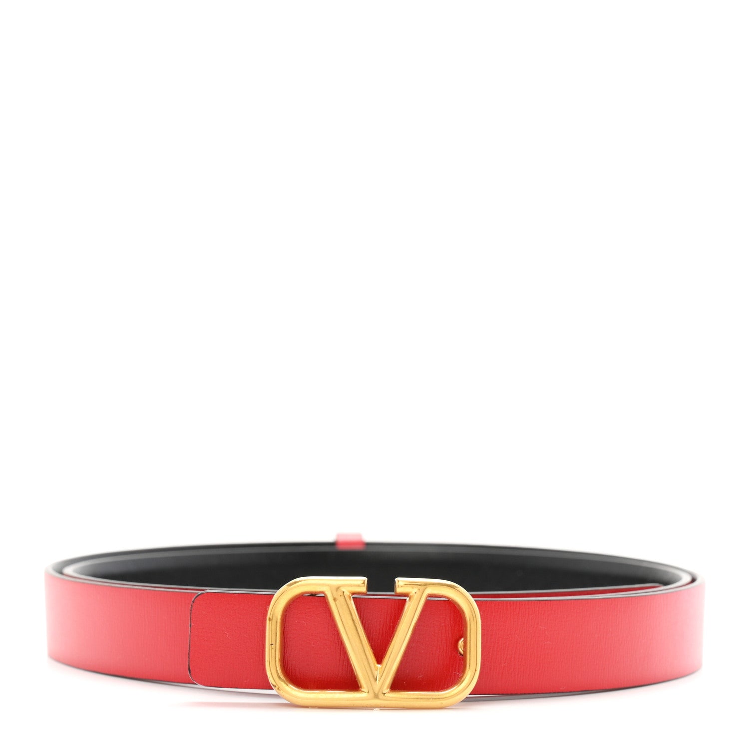 Valentino Garavani Glossy Calfskin VLogo Reversible 20mm Belt 85 34 Black Rouge Pur 1 of 5