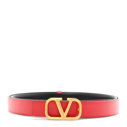 Valentino Garavani Glossy Calfskin VLogo Reversible 20mm Belt 85 34 Black Rouge Pur 1 of 5