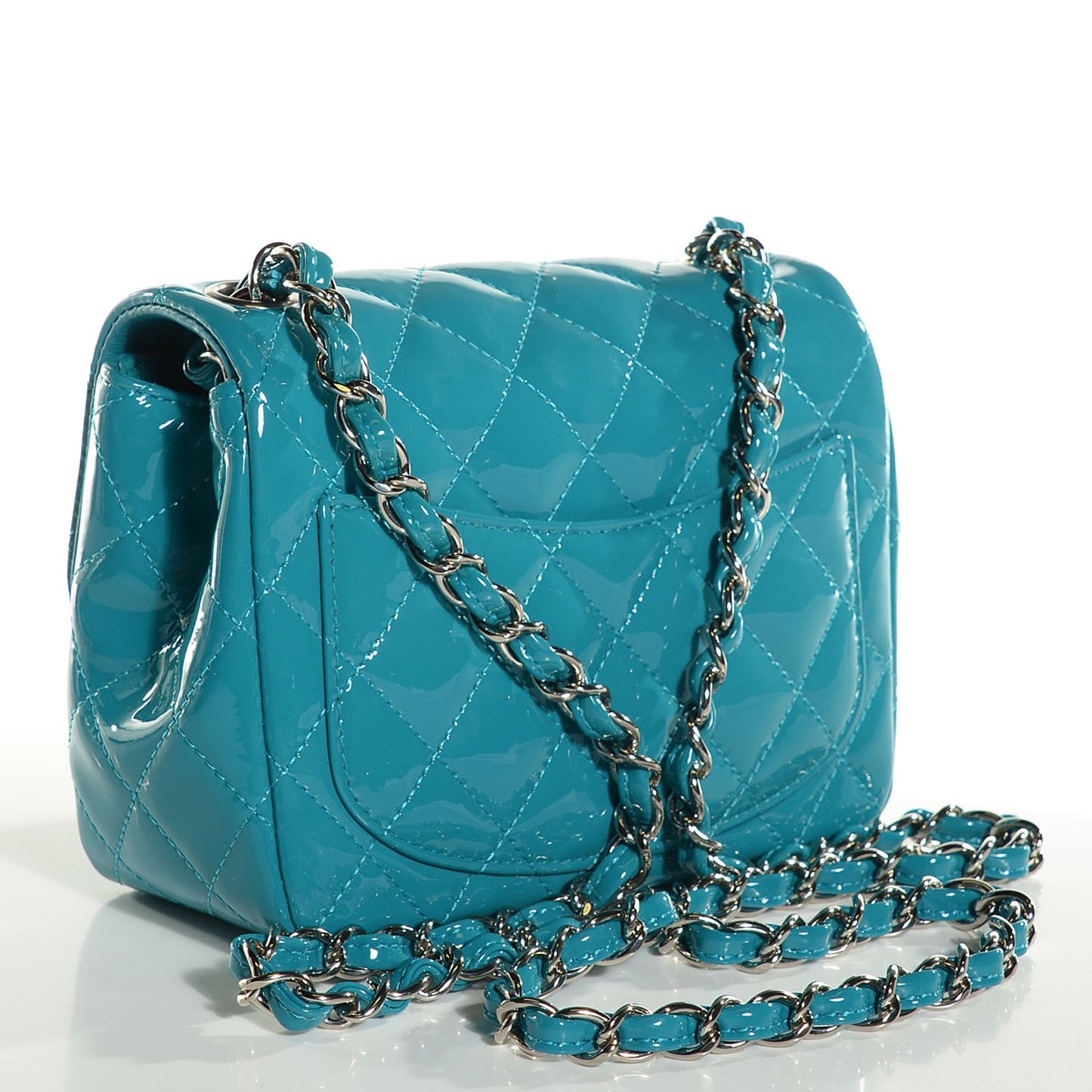 Patent Quilted Mini Square Flap Turquoise