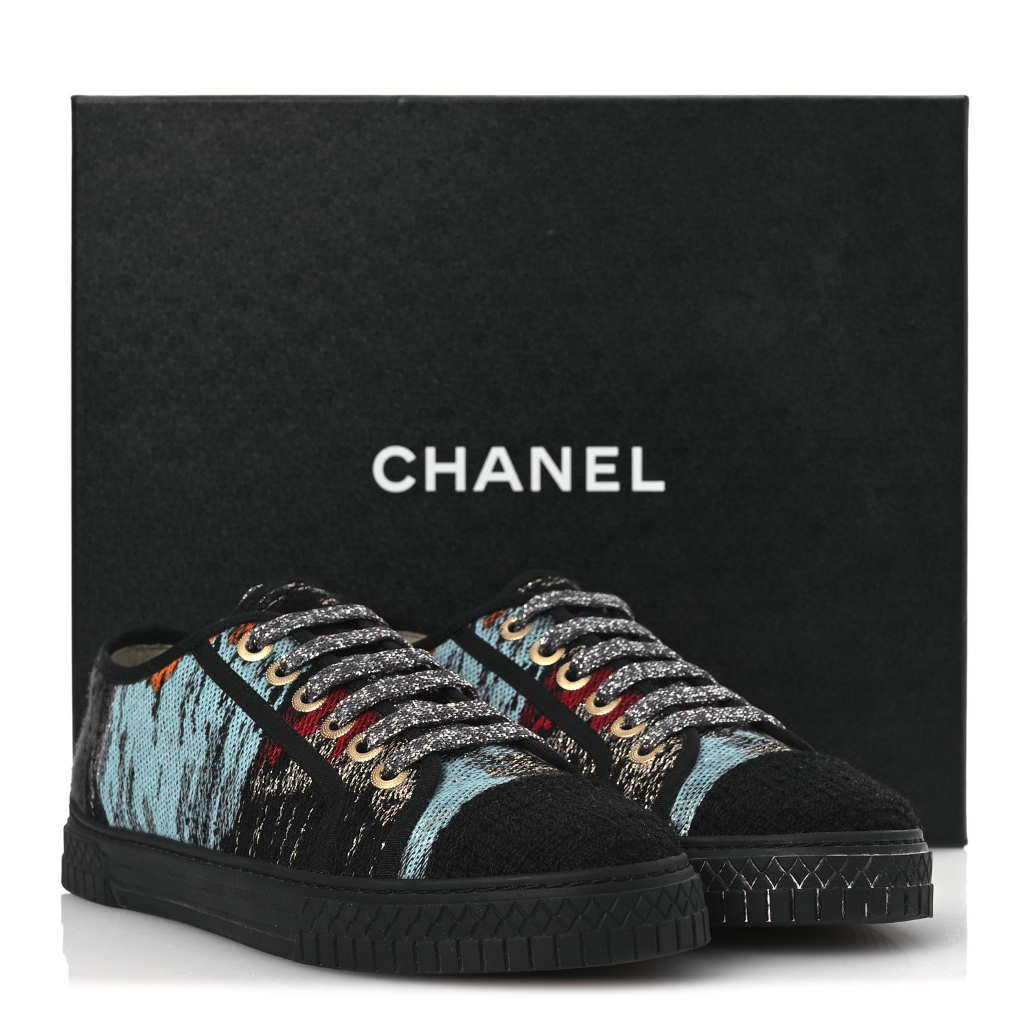 Chanel Metallic Tweed Low Top Sneakers 38 Black Multicolor 14 of 14