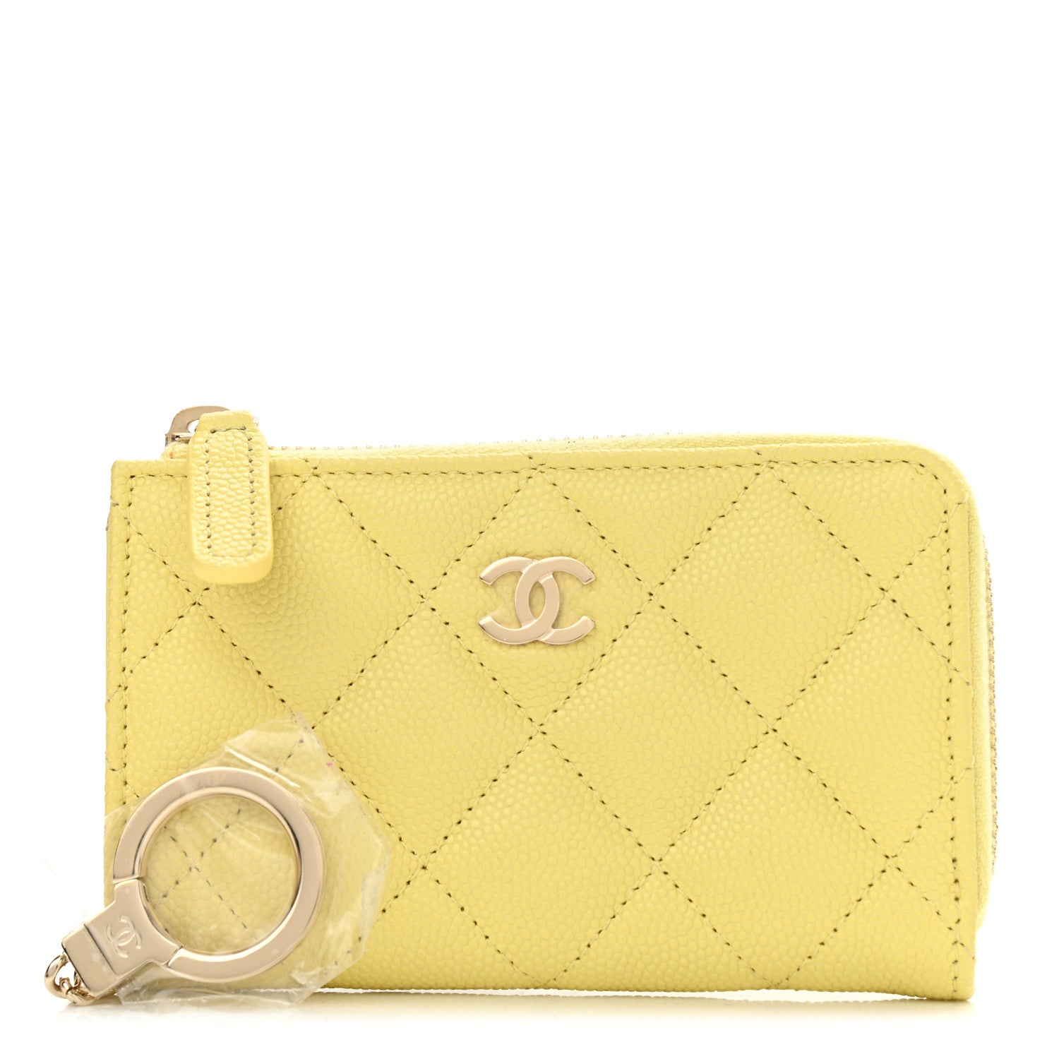 Chanel Caviar Quilted Zipped Key Holder Case Yellow 1 of 8