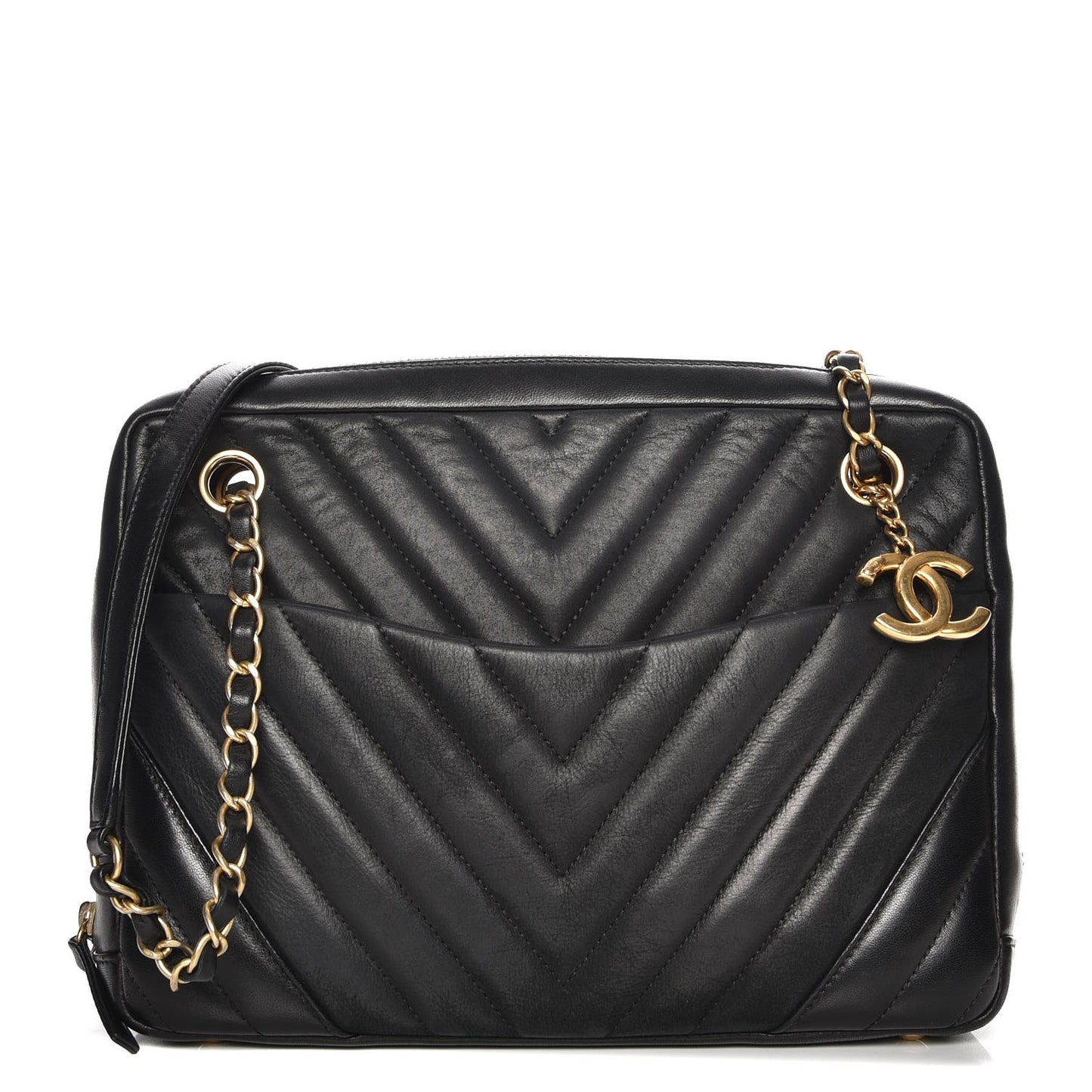 Lambskin Chevron Quilted Camera Case Black