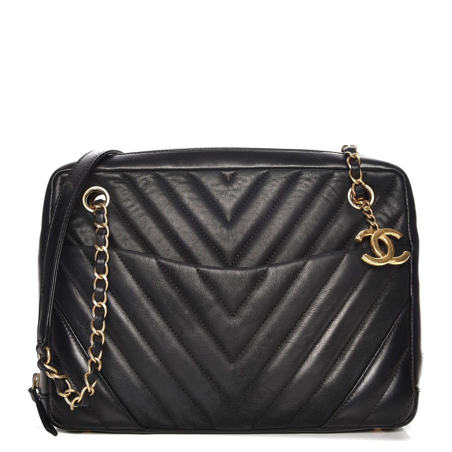 Chanel Lambskin Chevron Quilted Camera Case Black 1 of 8