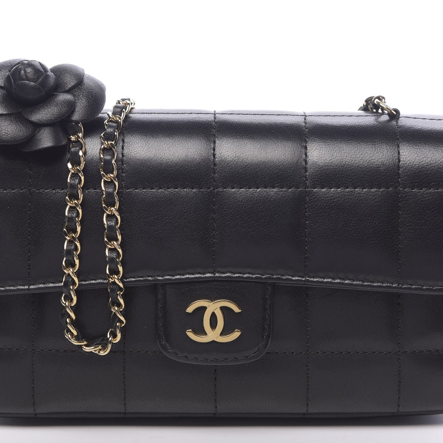 Lambskin Quilted Mini Chocolate Bar Camellia Flap Black