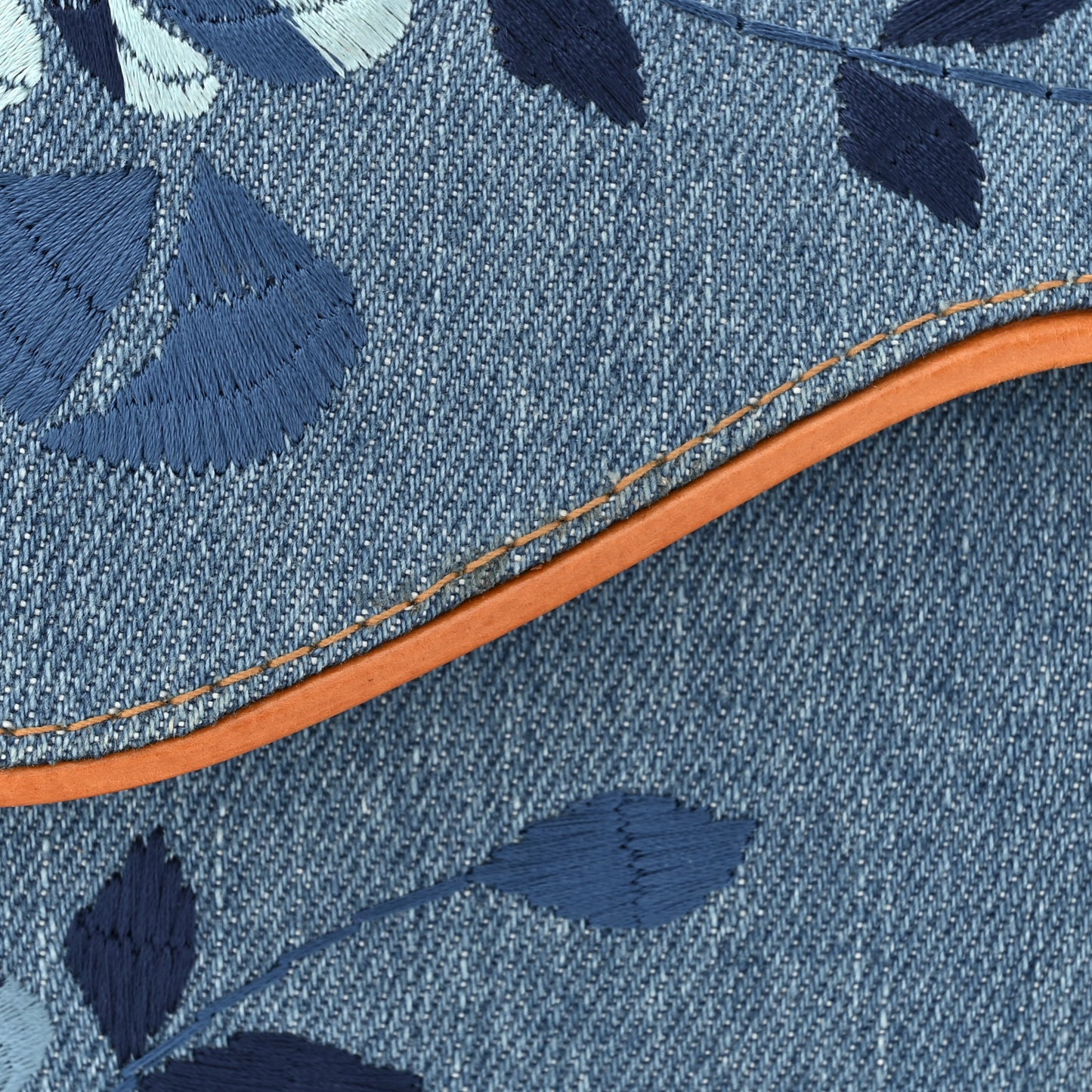 Denim Embroidered Saddle Bag Blue