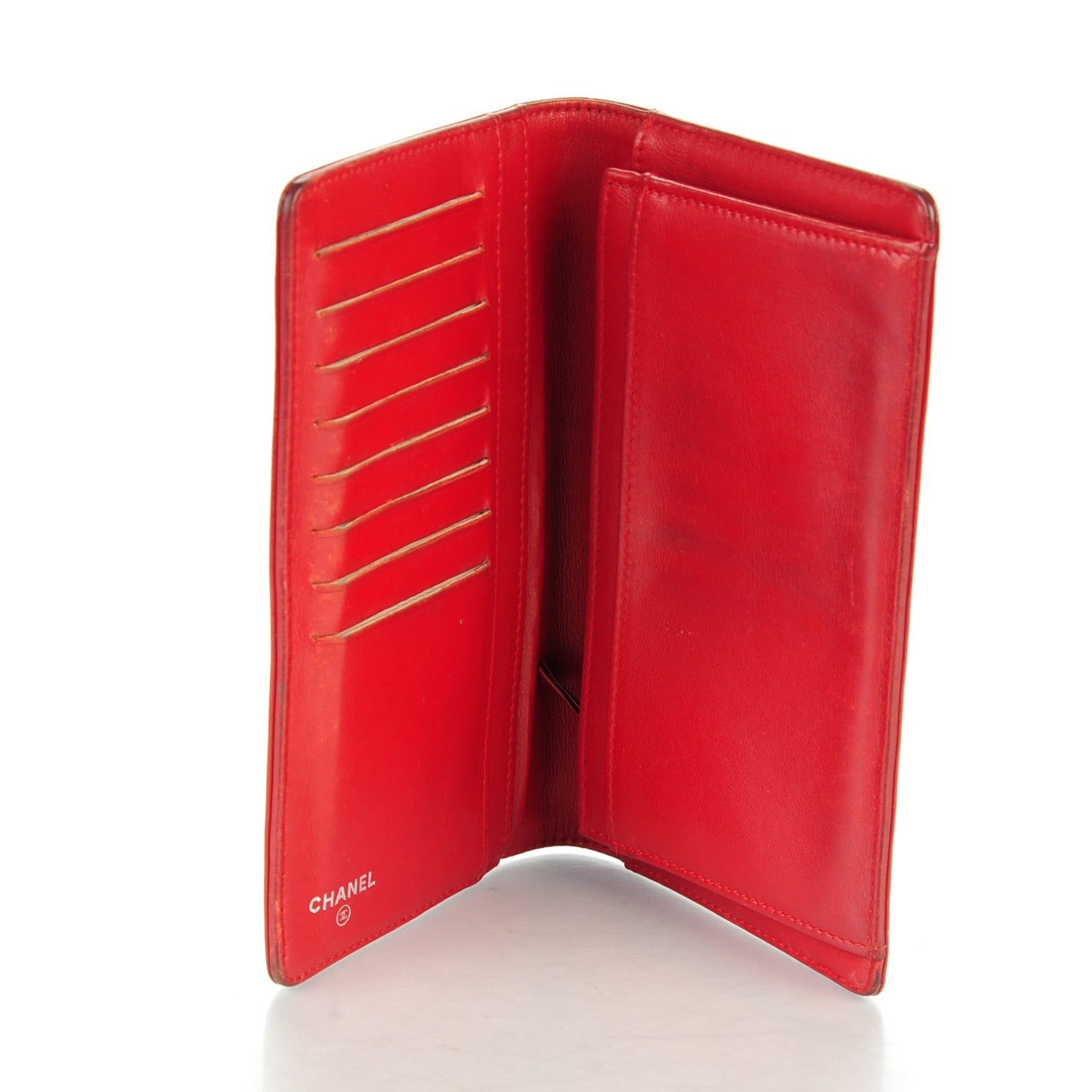 Patent Camellia Embossed Yen Wallet Red