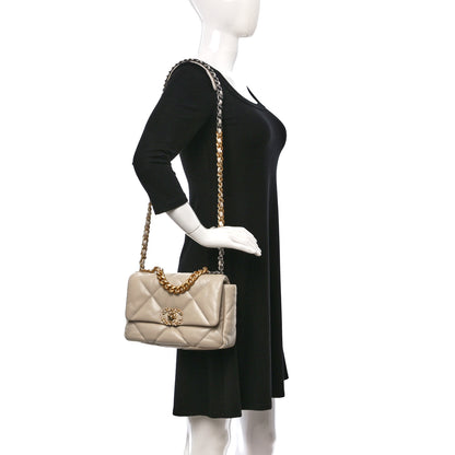 Chanel Lambskin Quilted Medium Chanel 19 Flap Light Beige 2 of 9