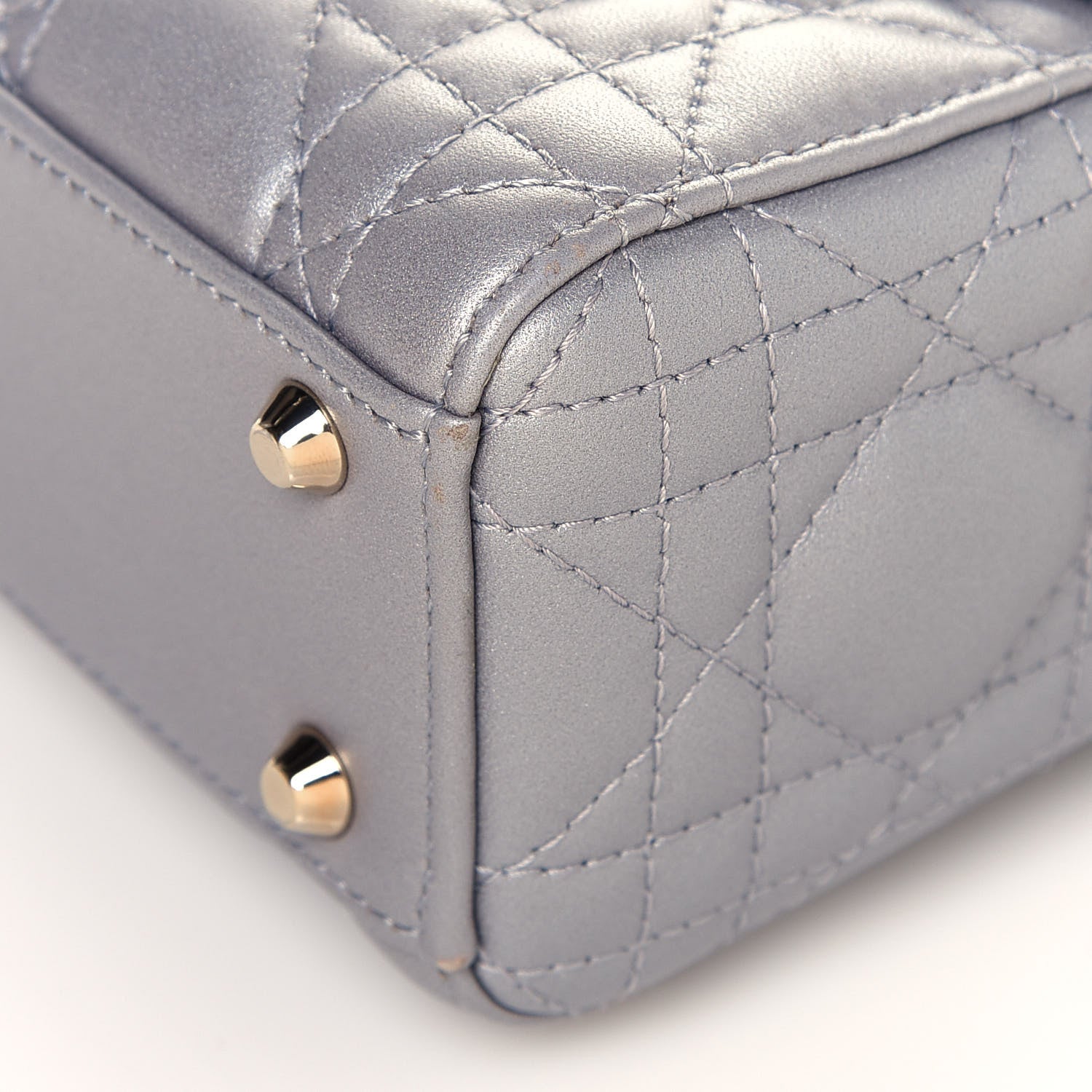 Christian Dior Metallic Lambskin Cannage Mini Lady Dior Grey 10 of 14