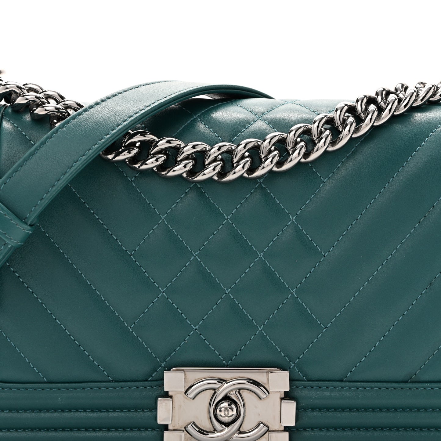 Calfskin Chevron Quilted Medium Boy Flap Turquoise