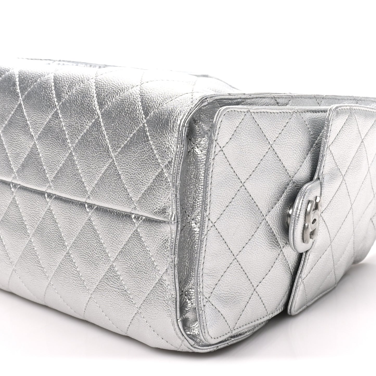 Metallic Caviar Quilted Small Chanel 25 Handbag Silver