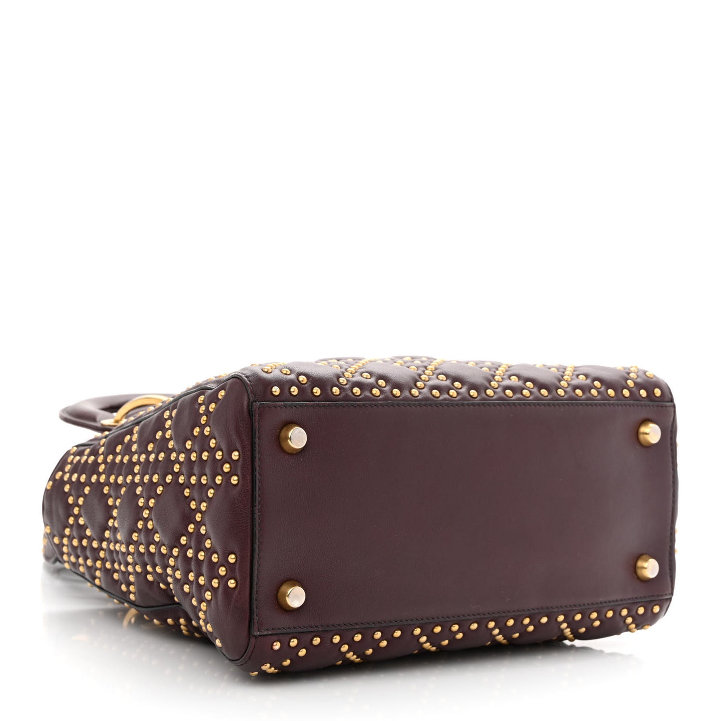 Calfskin Cannage Studded Medium Supple Lady Dior Deep Amaranth