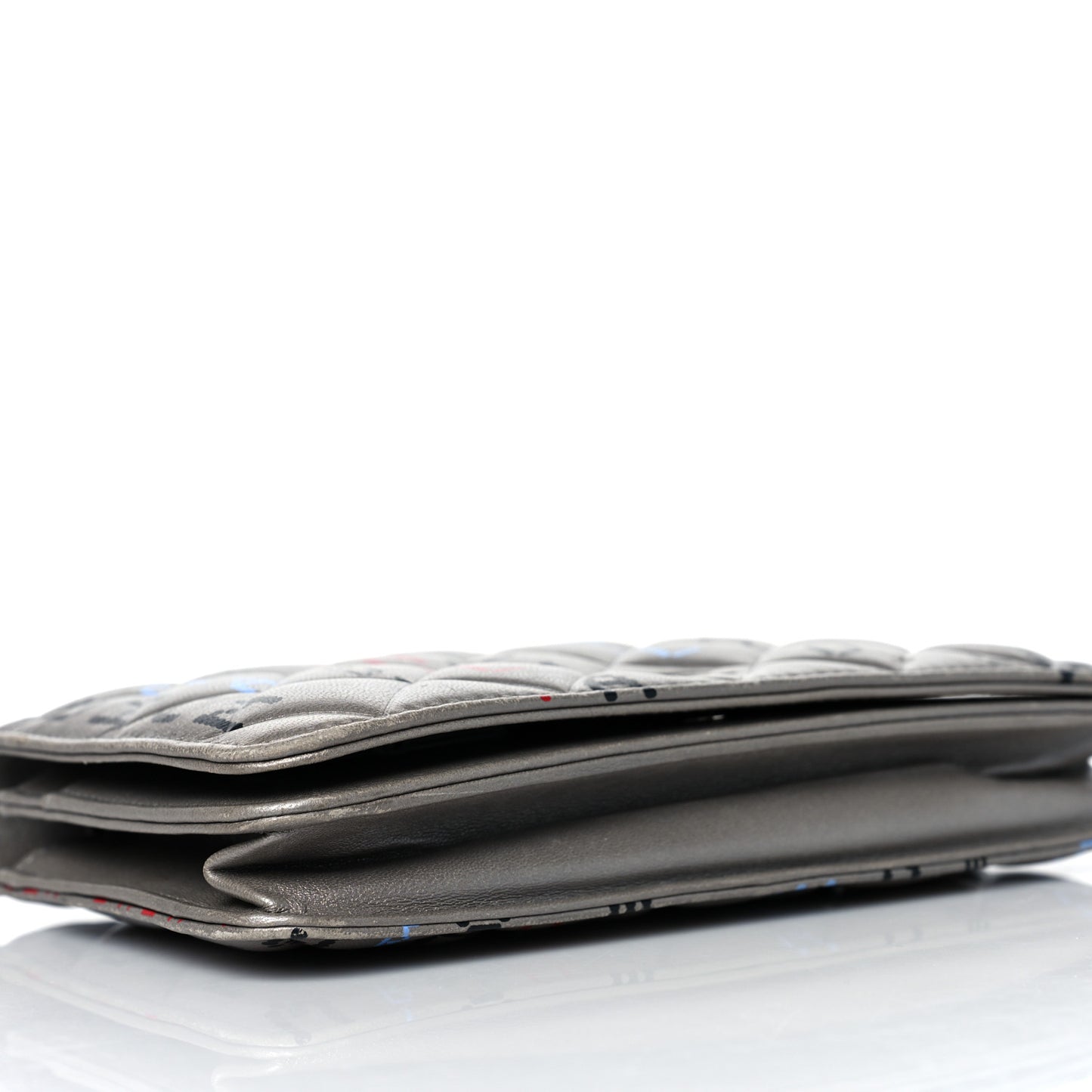 Metallic Lambskin Quilted Data Center Wallet On Chain WOC Silver