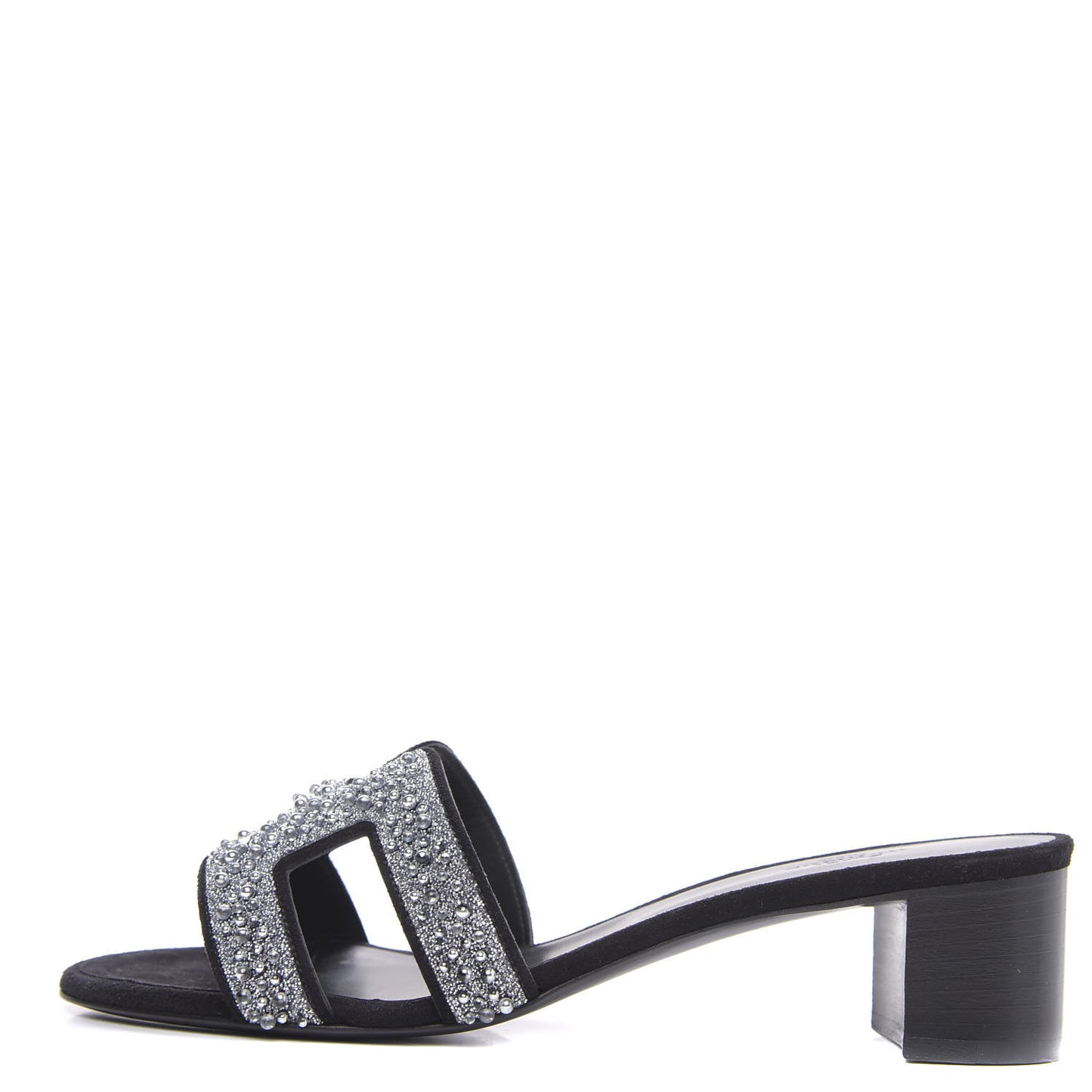 Suede Goatskin Crystal Oasis Sandals 38 Gris Argente Black