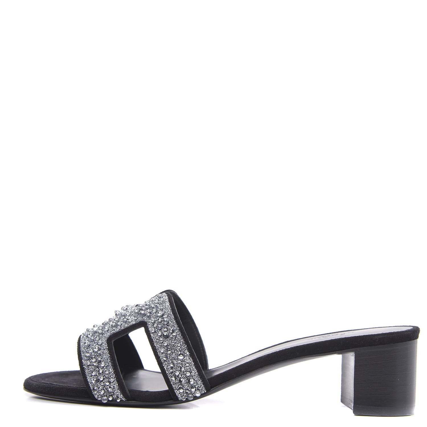 Hermes Suede Goatskin Crystal Oasis Sandals 38 Gris Argente Black 1 of 9