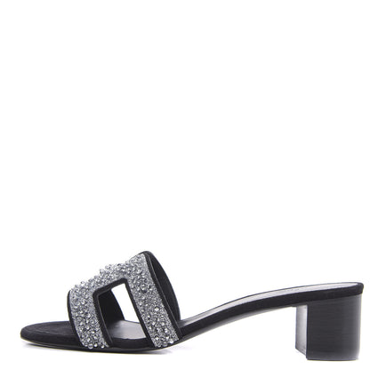 Hermes Suede Goatskin Crystal Oasis Sandals 38 Gris Argente Black 1 of 9