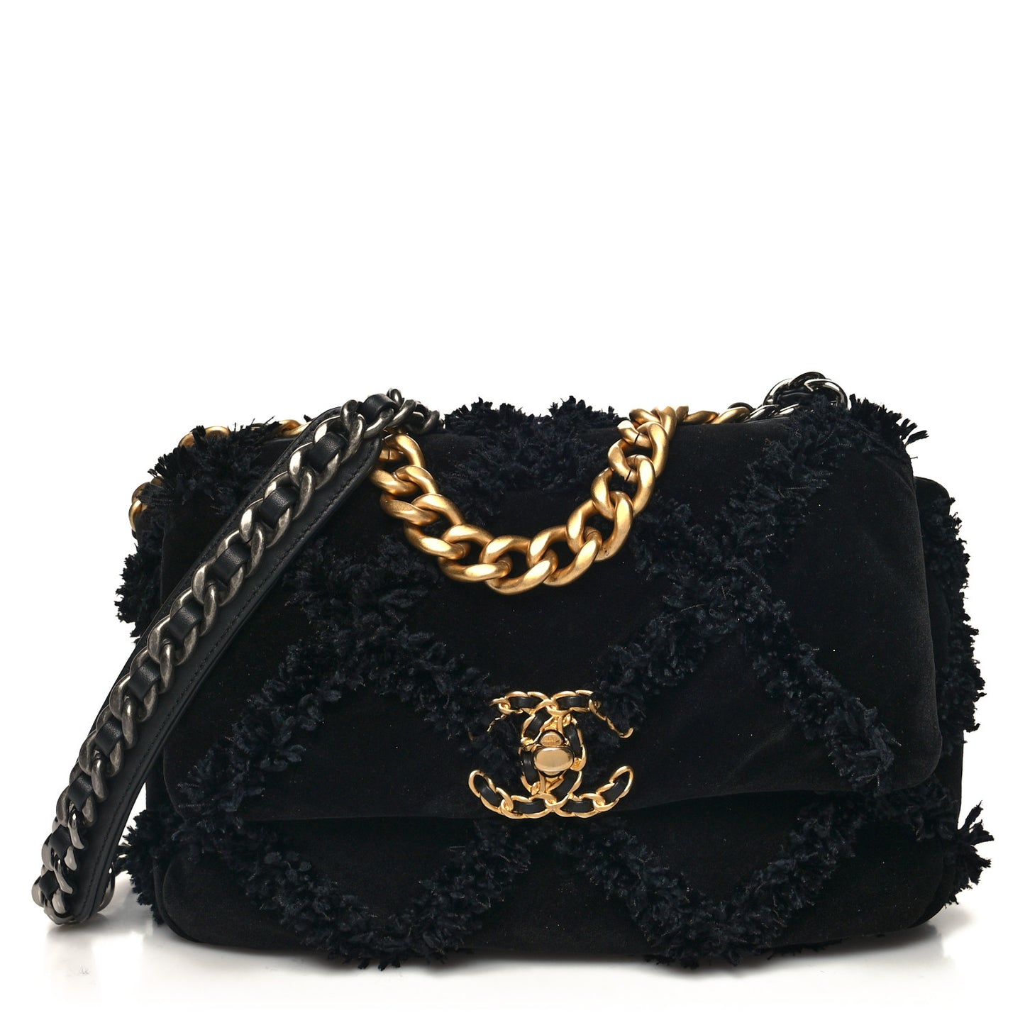 Cotton Canvas Quilted Medium Chanel 19 Flap Black