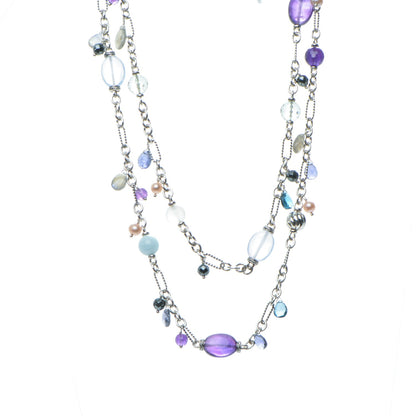 David Yurman Sterling Silver Pearl Amethyst Chalcedony 15mm Figaro Chain Necklace 1 of 5