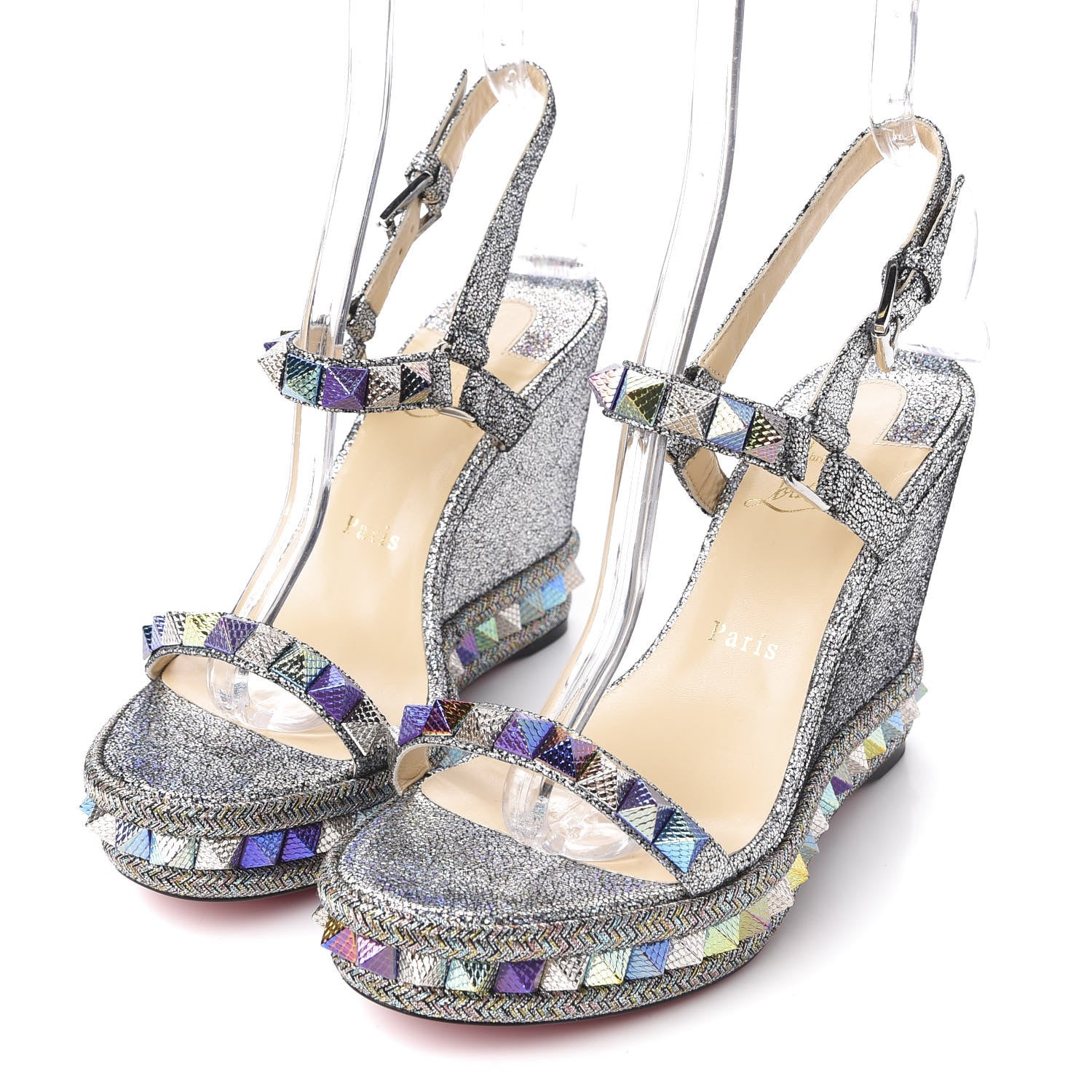 Christian Louboutin Nappa Mica Pyraclou 110 Wedge Sandals 39 Silver 3 of 8