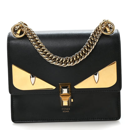 Fendi Vitello Liberty Metal Monster Eyes Small Kan I Shoulder Bag Black Gold 1 of 10