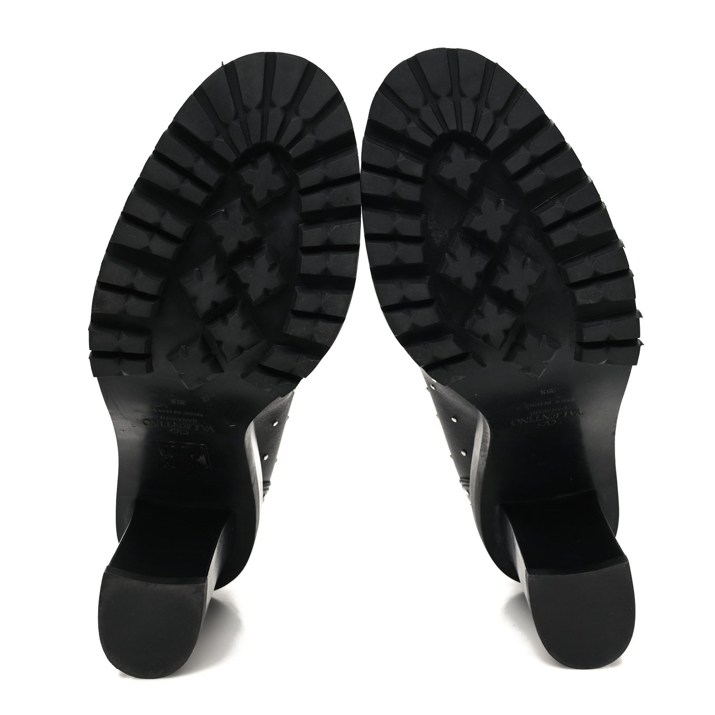 Calfskin Studded Lace-Up Ankle Boots 38.5 Black