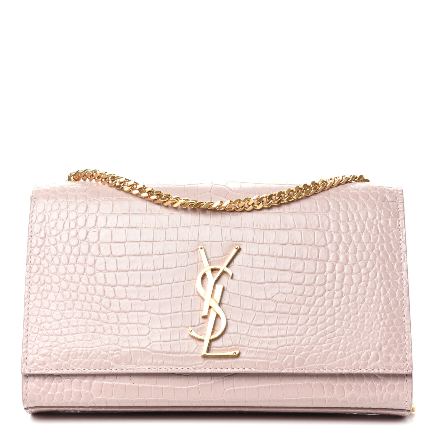 Calfskin Crocodile Embossed Large Classic Monogram Kate Satchel Soft Nude