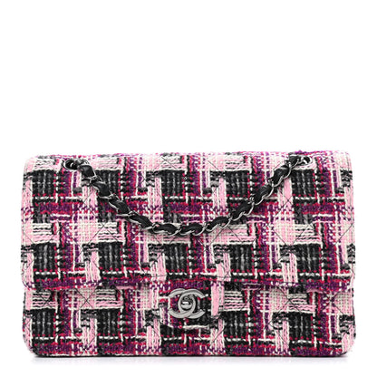 Chanel Tweed Quilted Medium Double Flap Pink Black 1 of 13