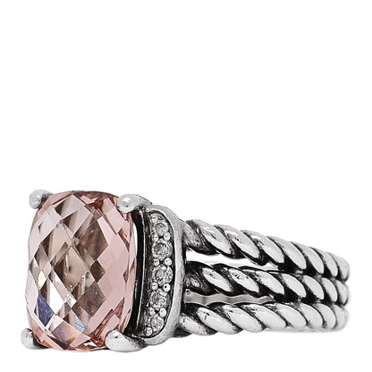David Yurman Sterling Silver Diamond Morganite 10mm Petite Wheaton Ring 53 6.25 3 of 5
