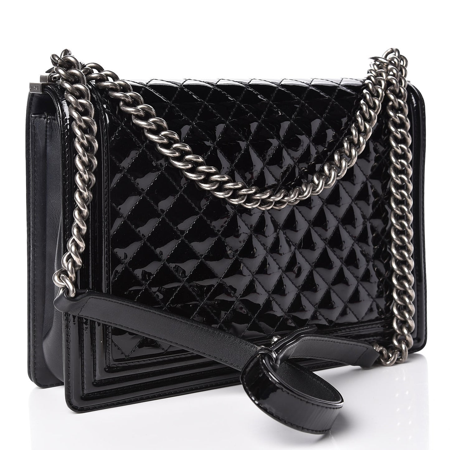 Patent Quilted Large Boy Flap Black