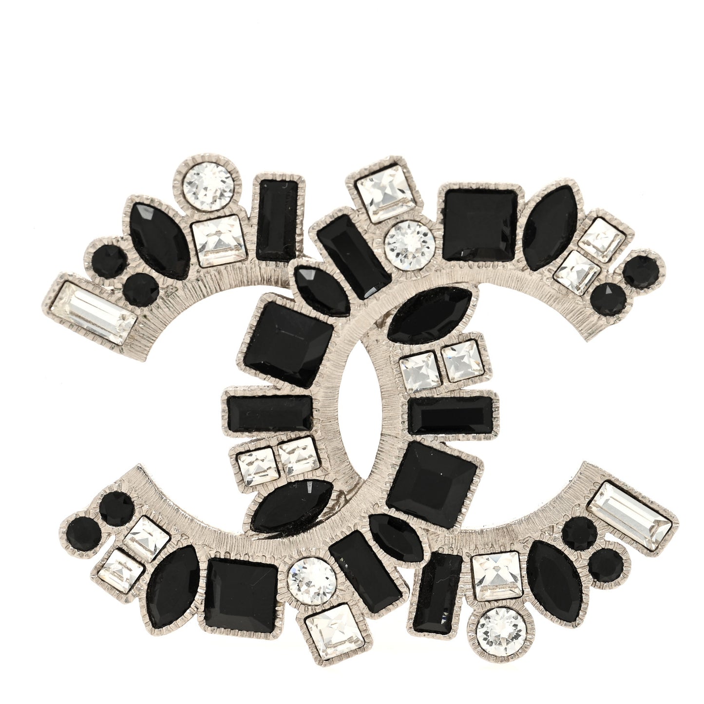 Baguette Crystal CC Brooch Black Silver