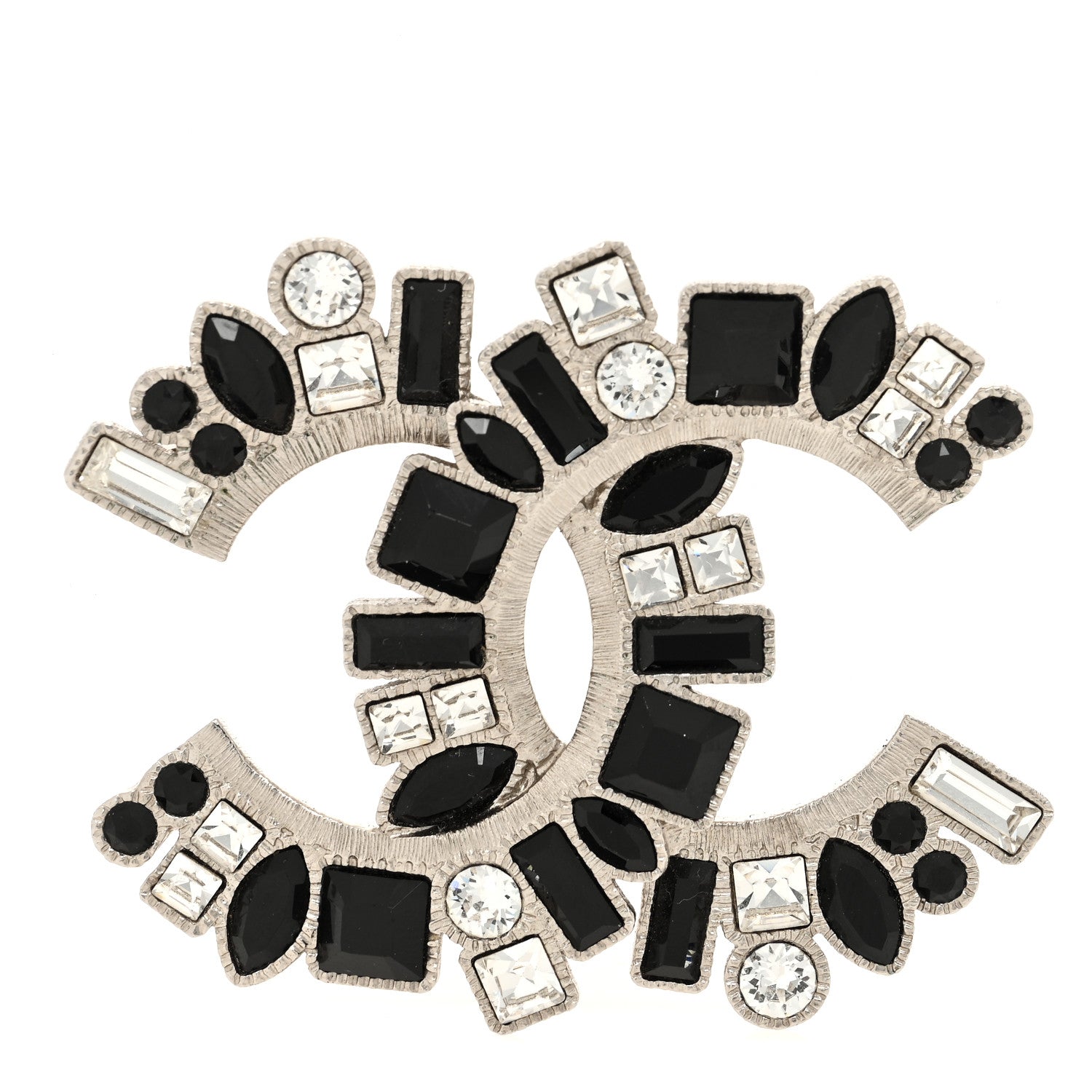 Chanel Baguette Crystal CC Brooch Black Silver 1 of 4