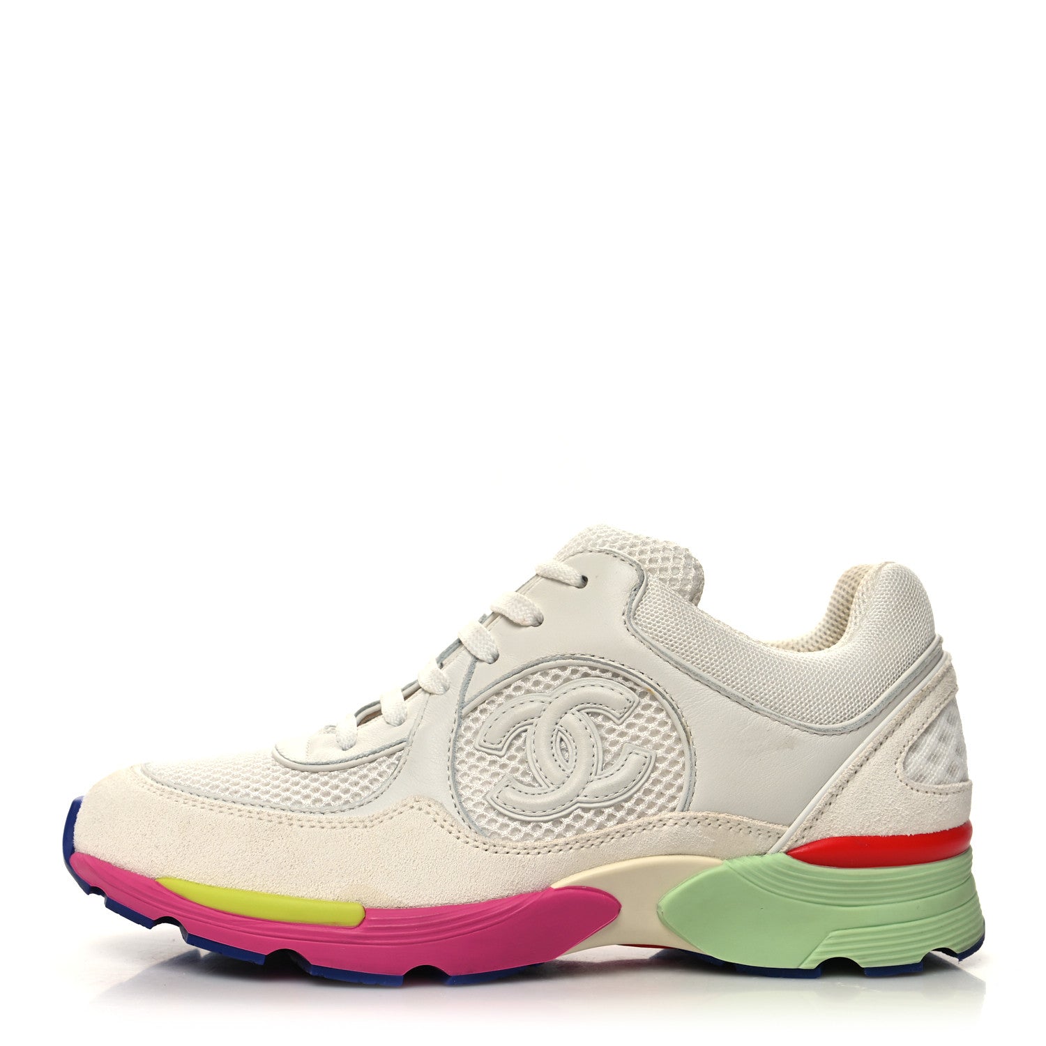 Chanel Suede Calfskin CC Sneakers 36 White Pink Green 1 of 11