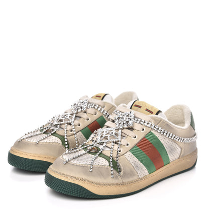 Gucci Nubuck Calfskin Web Removable Crystals Mens Screener Sneakers 7 Dusty Milk New Mystic White 3 of 8