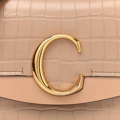 Chloe Calfskin Crocodile Embossed C Shoulder Bag Nut 8 of 11