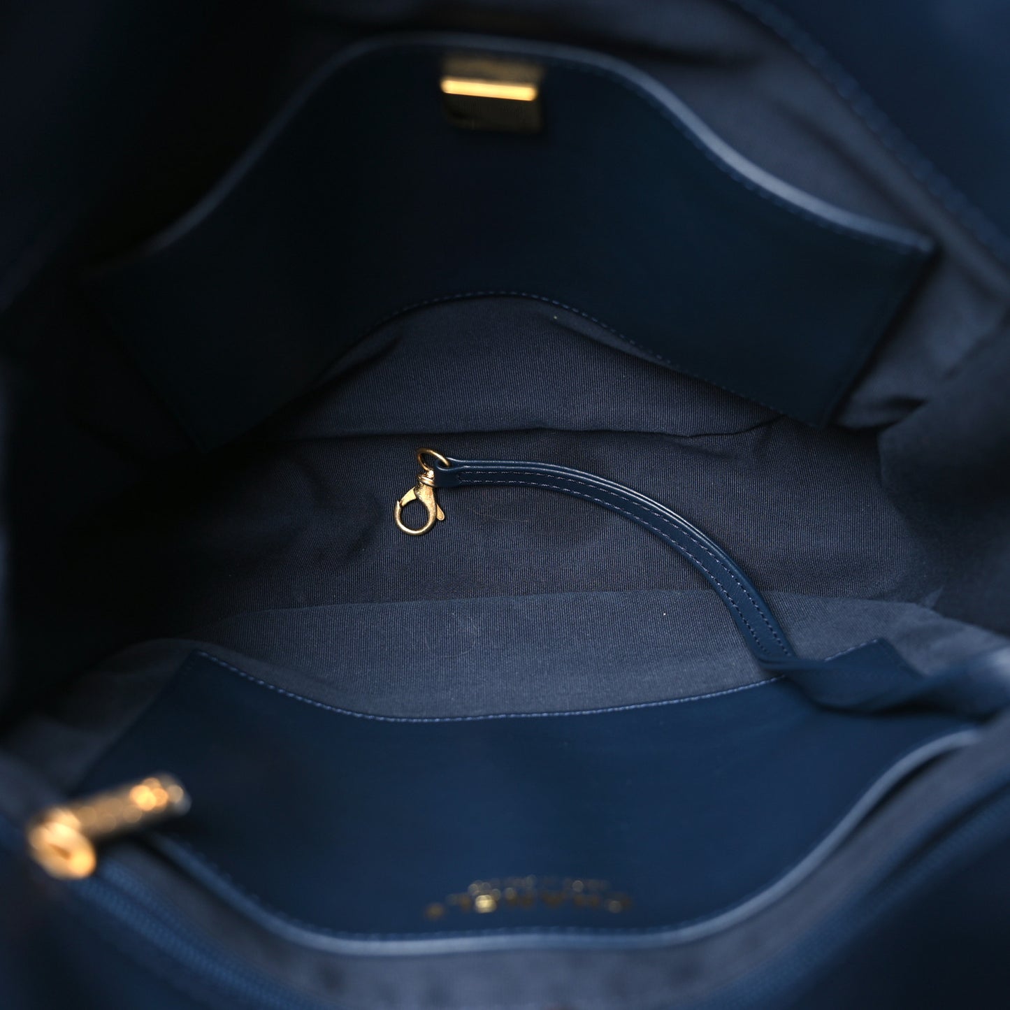 Calfskin Quilted Braided Handle Chain Hobo Navy Blue
