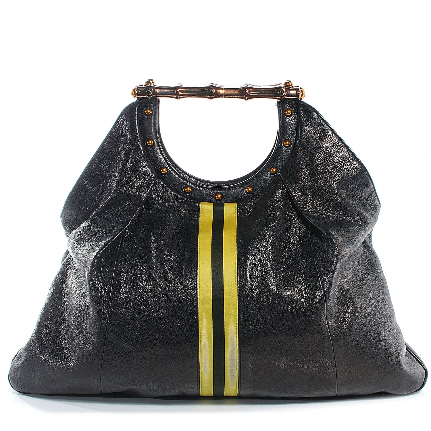 Gucci Leather Metal Bamboo Striped Tote Black 1 of 7