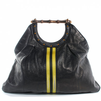 Gucci Leather Metal Bamboo Striped Tote Black 1 of 7