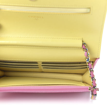 Chanel Lambskin Quilted Wallet On Chain WOC Pink Yellow 5 of 11