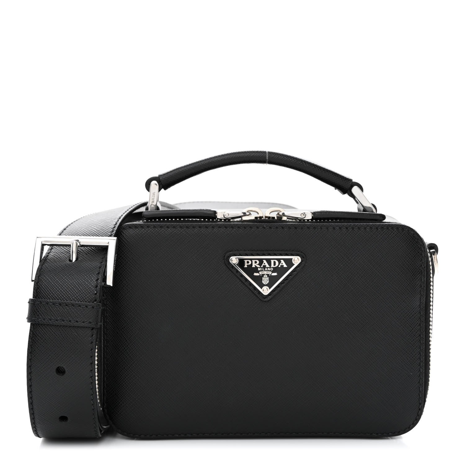 Prada Saffiano Travel Small Brique Top Handle Crossbody Bag Black 1 of 12